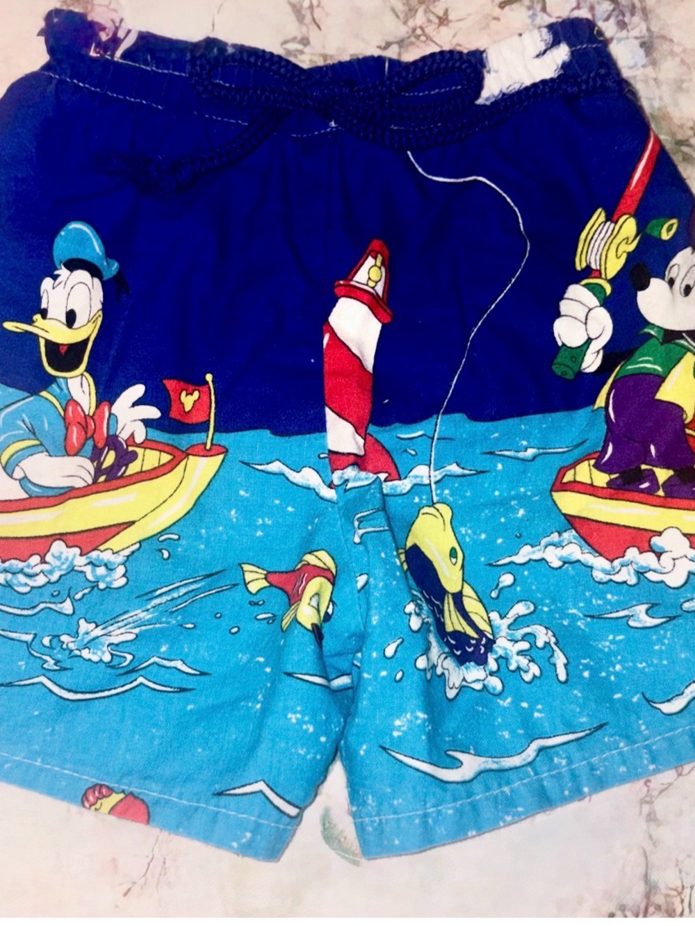 Vintage Disney Kids' Blue Nautical Donald Duck & Mickey swim shorts